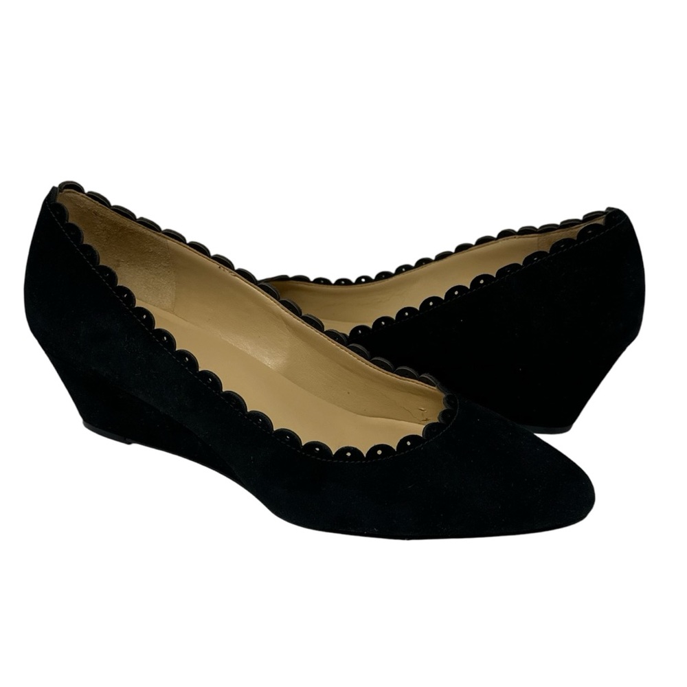 Talbots Black Suede Scalloped Edge Slip On Wedges Size 7.5